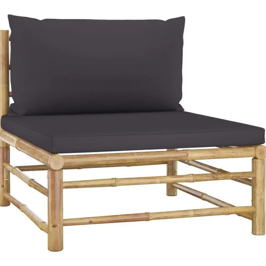 vidaXL - Tuinset - Grijs - Bamboe - 3 stuks - Met kussens