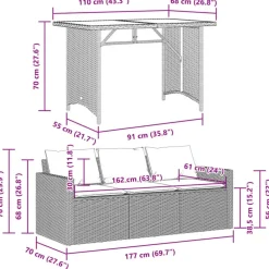 vidaXL - Tuinset - Grijs - Poly rattan