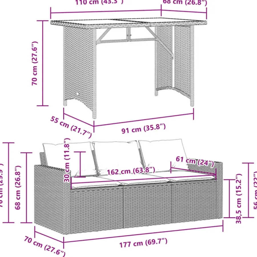 vidaXL - Tuinset - Grijs - Poly rattan