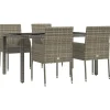 Tuinsets-vidaXL - Tuinset - Grijs - Poly rattan - 150 cm - 5 stuks - Met kussens