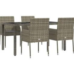 Tuinsets-vidaXL - Tuinset - Grijs - Poly rattan - 150 cm - 5 stuks - Met kussens
