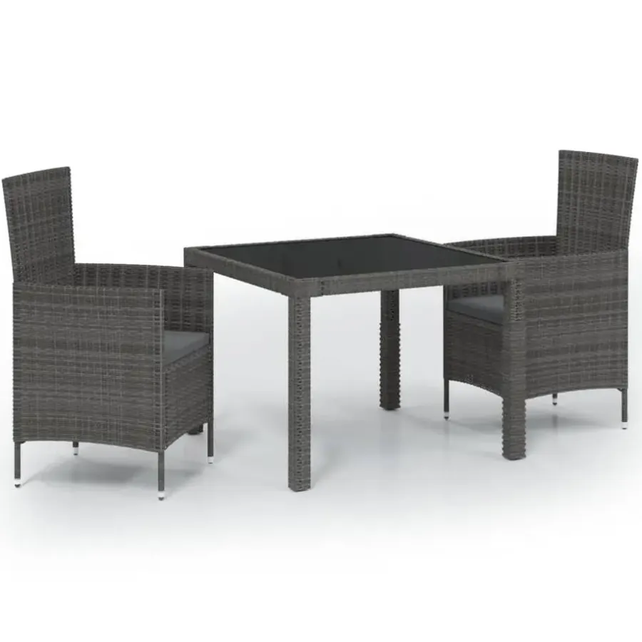 Bistro- & Balkonsets-vidaXL - Tuinset - Grijs - Poly rattan - 3 stuks - Met kussens