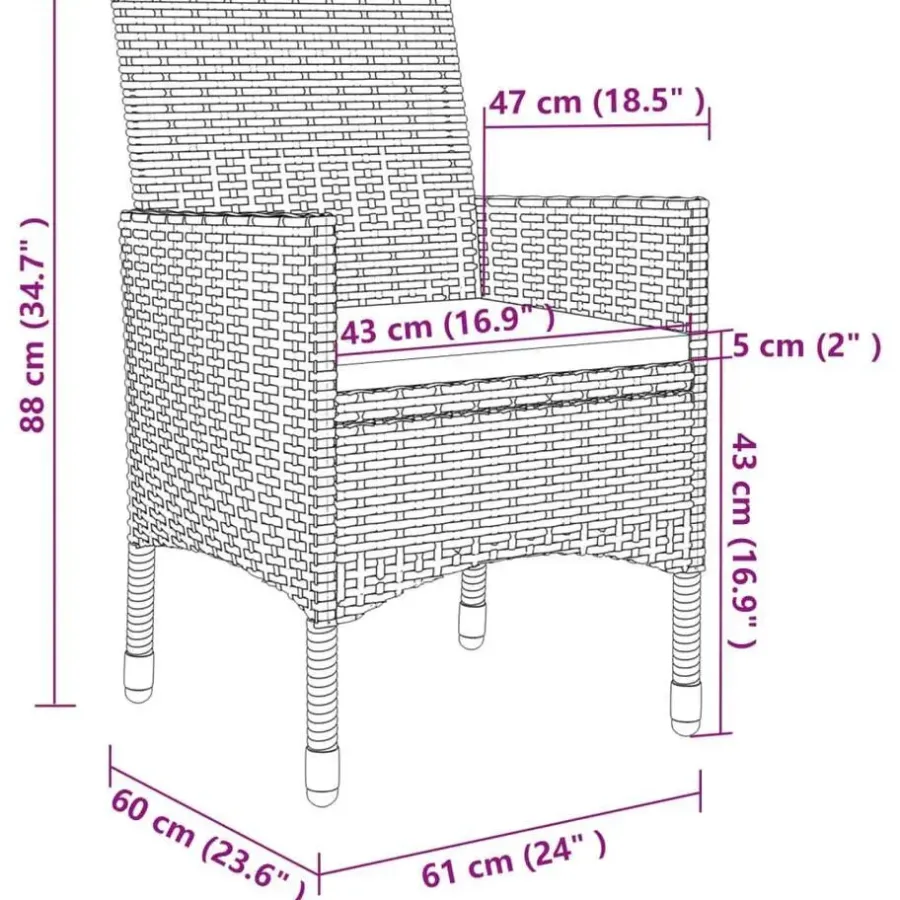 Bistro- & Balkonsets-vidaXL - Tuinset - Grijs - Poly rattan - 3 stuks - Met kussens