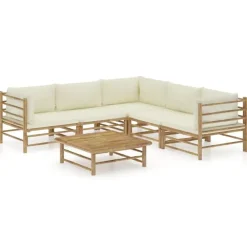 Loungesets-vidaXL - Tuinset - Wit - Bamboe - 6 stuks Met kussens
