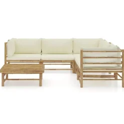 Loungesets-vidaXL - Tuinset - Wit - Bamboe - 6 stuks Met kussens
