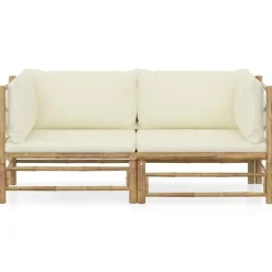 Loungebanken-vidaXL - Tuinset - Wit - Bamboe - 2 stuks - Met kussens