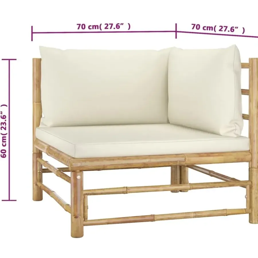 Loungebanken-vidaXL - Tuinset - Wit - Bamboe - 2 stuks - Met kussens