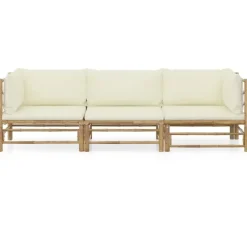 vidaXL - Tuinset - Wit - Bamboe - 3 stuks - Met kussens