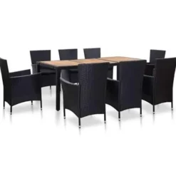 vidaXL - Tuinset - Zwart - Poly rattan - 190 cm tafellengte