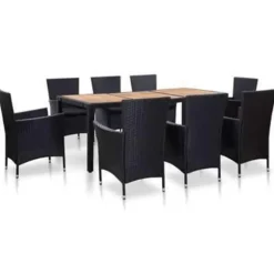 vidaXL - Tuinset - Zwart - Poly rattan - 190 cm tafellengte