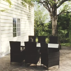 vidaXL - Tuinset - Zwart - Poly rattan - 7 stuks - Met kussens
