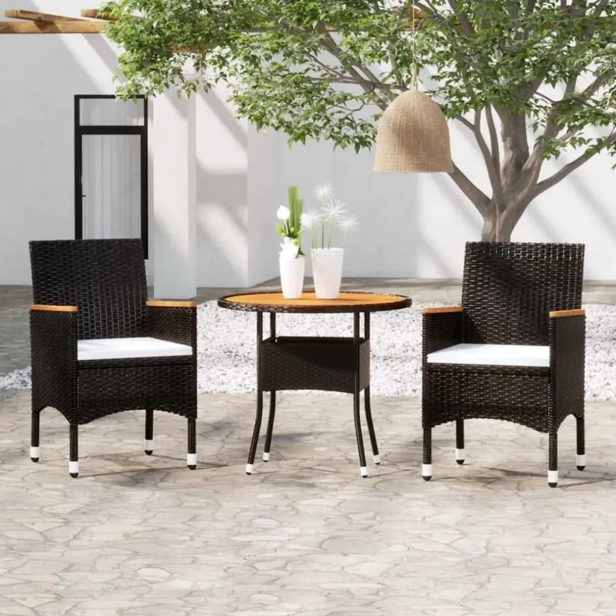 vidaXL - Tuinset - Zwart - Poly rattan - 3 stuks