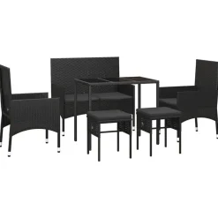 vidaXL - Tuinset - Zwart - Poly rattan - 6 stuks - Met kussens