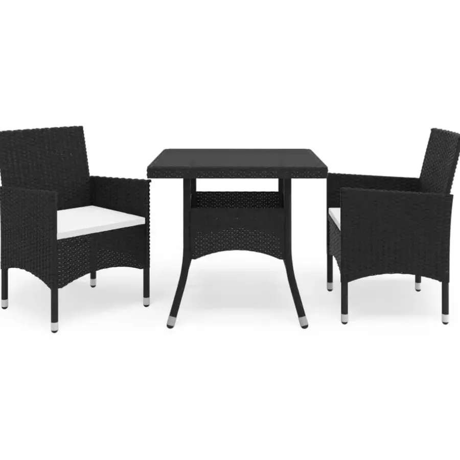 Bistro- & Balkonsets-vidaXL - Tuinset - Zwart - Poly rattan en glas - 3 stuks