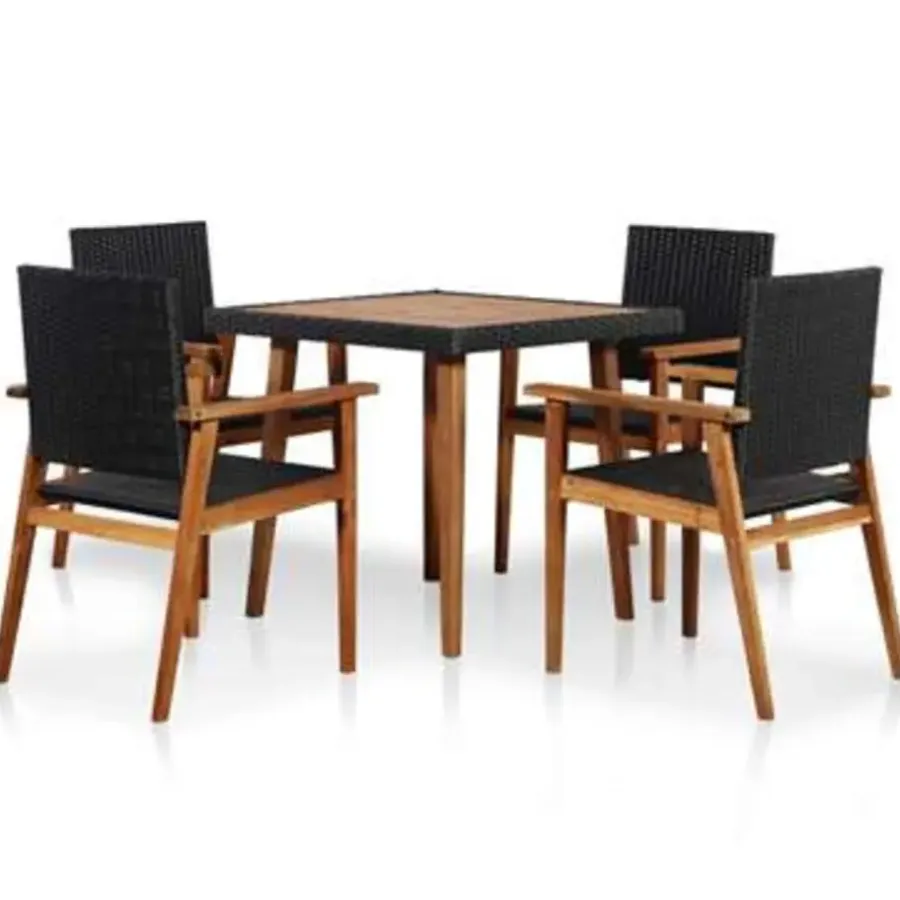 Tuinsets-vidaXL - Tuinset - Zwart - Poly rattan