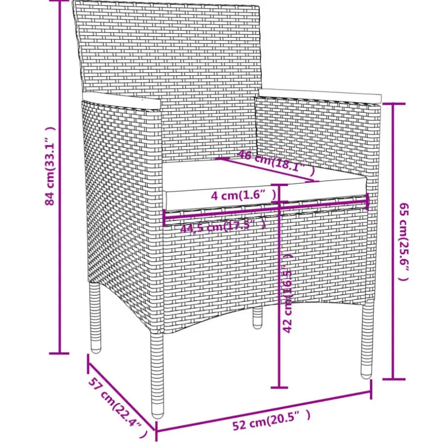 vidaXL - Tuinset - Zwart - Poly rattan - 3 stuks