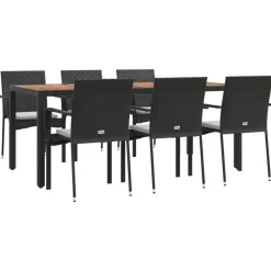 Tuinsets-vidaXL - Tuinset - Zwart - Poly rattan - 190 cm - 7 stuks - Met kussens