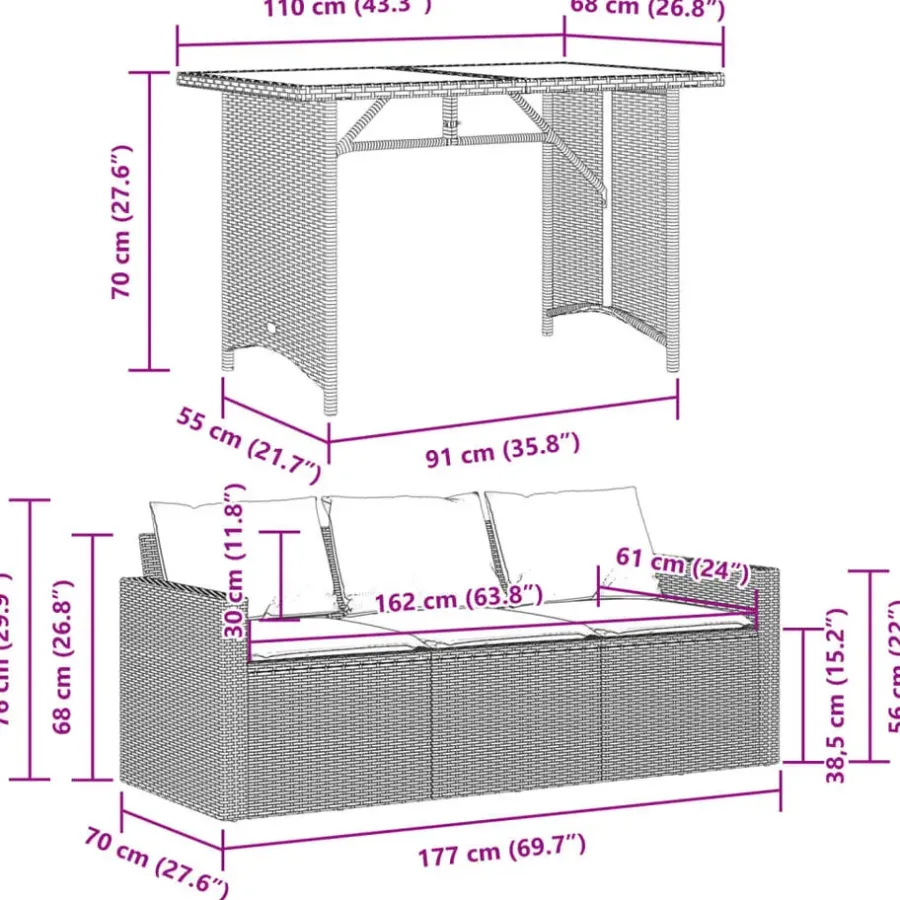 vidaXL - Tuinset - Zwart - Poly rattan