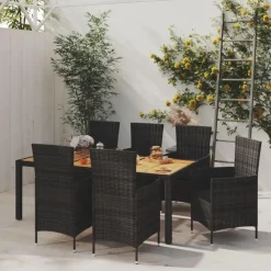 Tuinsets-vidaXL - Tuinset - Zwart - Poly rattan - 190 cm tafellengte