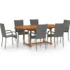 Tuinsets-vidaXL - Tuinset grijs - 6 fauteuils en (150-200)x90 cm tafel - Poly rattan
