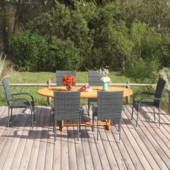 Tuinsets-vidaXL - Tuinset grijs - 6 fauteuils en (150-200)x90 cm tafel - Poly rattan