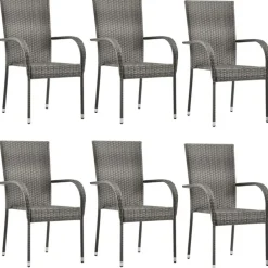 Tuinsets-vidaXL - Tuinset grijs - 6 fauteuils en (150-200)x90 cm tafel - Poly rattan