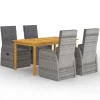 vidaXL - Tuinset grijs - 4 verstelbaar stoelen & 150x90 cm tafel - Poly rattan