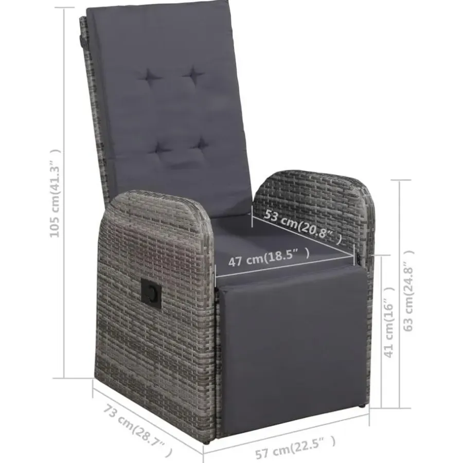 vidaXL - Tuinset grijs - 4 verstelbaar stoelen & 150x90 cm tafel - Poly rattan