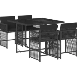 Tuinsets|Tuinsets-vidaXL - Tuinset zwart kussens - Zwart - PE rattan - 110x106 cm - 5 stuks