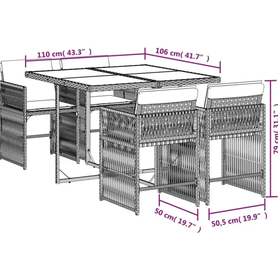 Tuinsets|Tuinsets-vidaXL - Tuinset zwart kussens - Zwart - PE rattan - 110x106 cm - 5 stuks