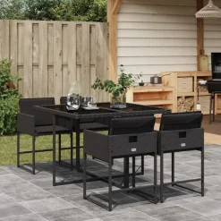 Tuinsets-vidaXL - Tuinset zwart kussens - Poly rattan en staal - 110x106 cm - 5 stuks