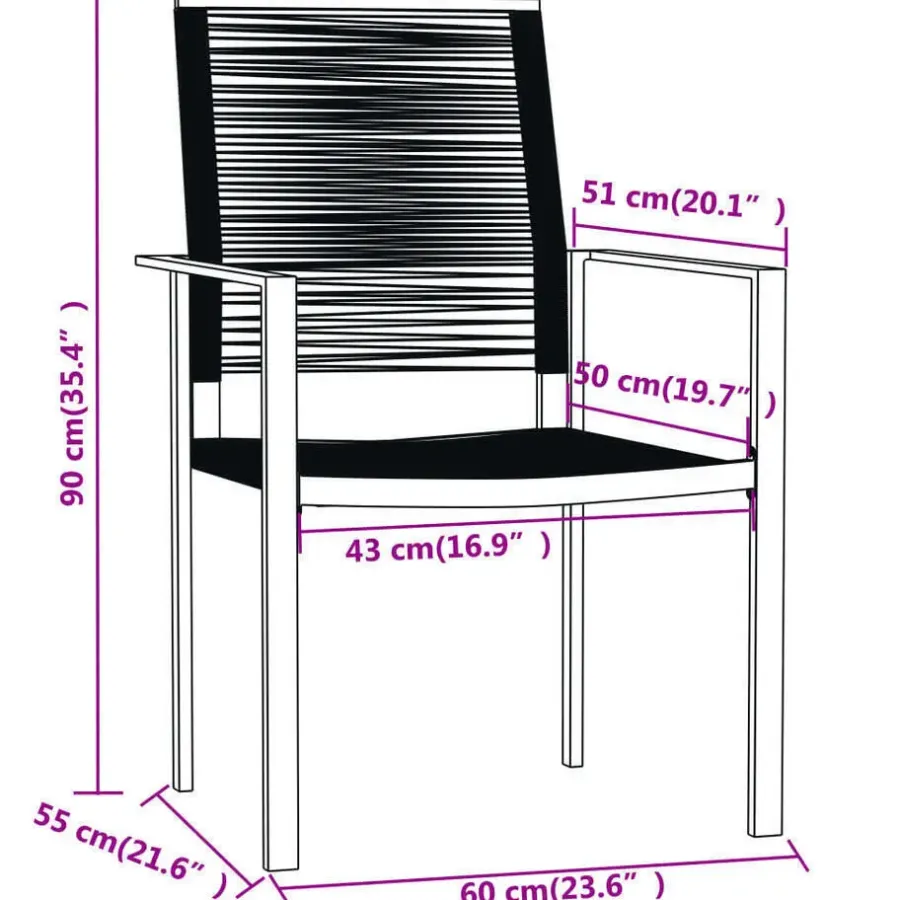 vidaXL - Tuinset zwart PVC rattan en staal - 140x70 cm - 7 stuks