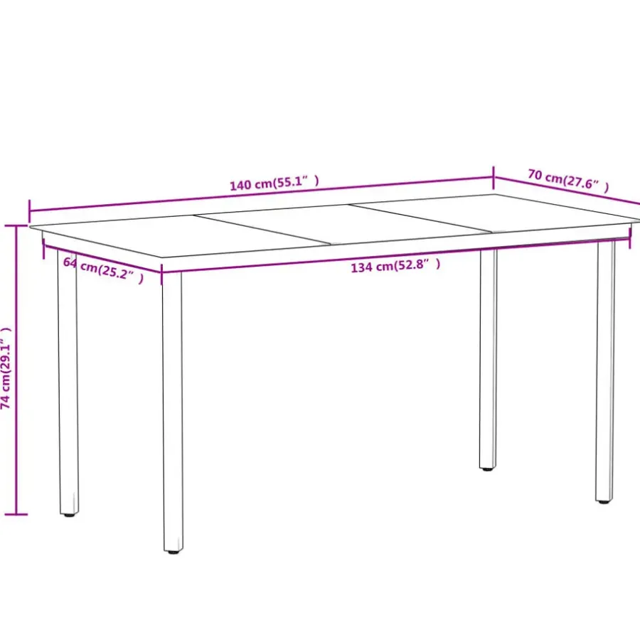 vidaXL - Tuinset zwart PVC rattan en staal - 140x70 cm - 7 stuks