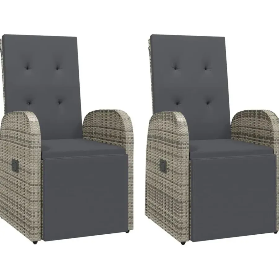 vidaXL - Tuinstoelen - Grijs - Poly rattan - 2 stuks - Verstelbaar - Met kussens