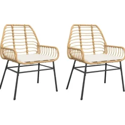 Tuinstoelen-vidaXL - Tuinstoelen - Kussens - Bruin - Poly rattan - 2 stuks