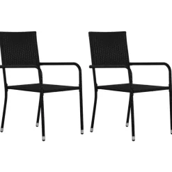 Tuinstoelen-vidaXL - Tuinstoelen - Stapelbaar - Zwart - Poly rattan - 2 stuks