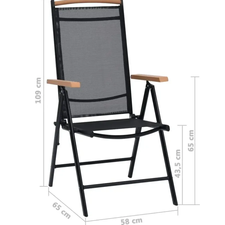 vidaXL - Tuinstoelen - Zwart - Aluminium en textileen - 2 stuks - Inklapbaar
