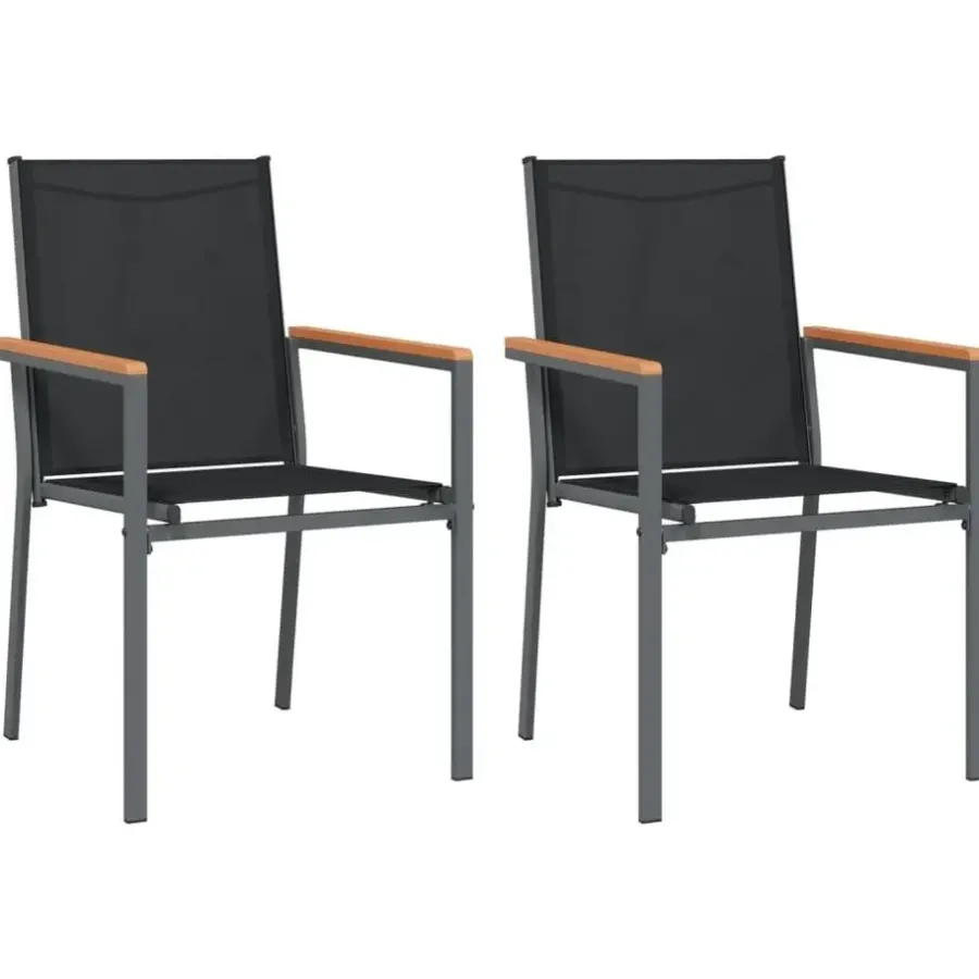Tuinstoelen-vidaXL - Tuinstoelen - Zwart - Textileen en staal - 2 stuks - 55x61,5x90 cm