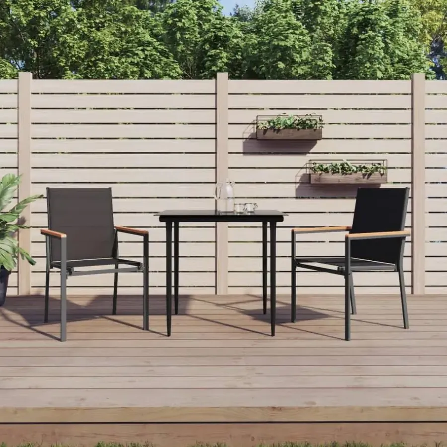Tuinstoelen-vidaXL - Tuinstoelen - Zwart - Textileen en staal - 2 stuks - 55x61,5x90 cm