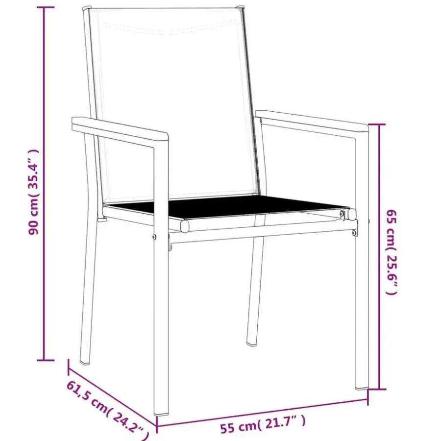 Tuinstoelen-vidaXL - Tuinstoelen - Zwart - Textileen en staal - 2 stuks - 55x61,5x90 cm