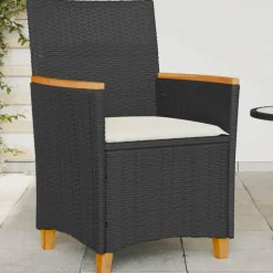 Tuinstoelen-vidaXL - Tuinstoelen met kussens - Zwart - Poly rattan en hout - 2 stuks