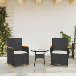 Tuinstoelen-vidaXL - Tuinstoelen met kussens - Zwart - Poly rattan en hout - 2 stuks