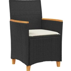 Tuinstoelen-vidaXL - Tuinstoelen met kussens - Zwart - Poly rattan en hout - 2 stuks