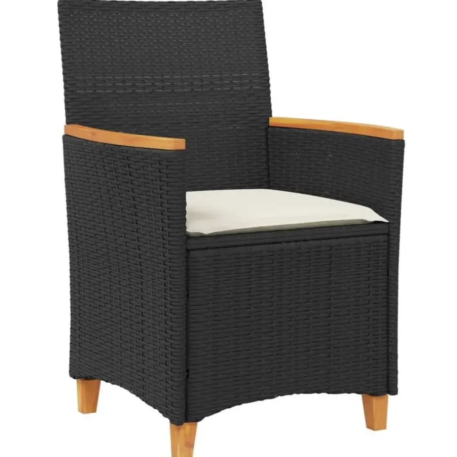 Tuinstoelen-vidaXL - Tuinstoelen met kussens - Zwart - Poly rattan en hout - 2 stuks