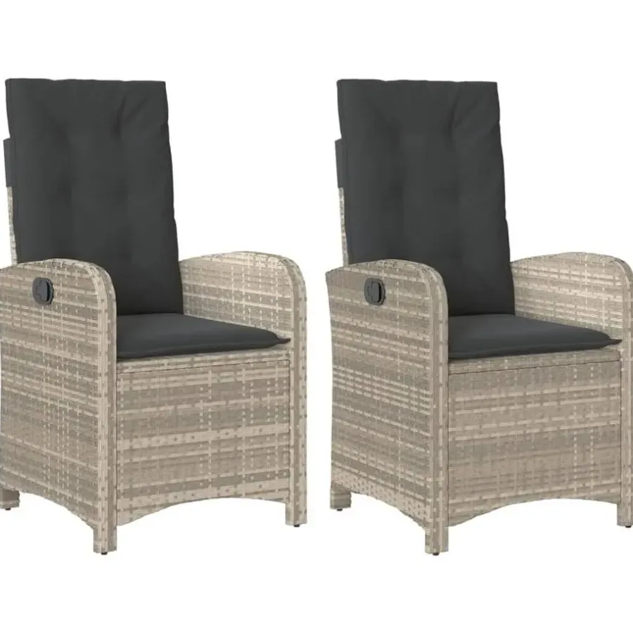 Tuinstoelen-vidaXL - Tuinstoelen verstelbaar - Grijs - Poly rattan - 2 stuks - Met kussens