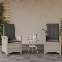 Tuinstoelen-vidaXL - Tuinstoelen verstelbaar - Grijs - Poly rattan - 2 stuks - Met kussens