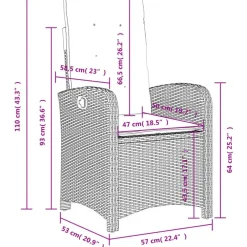 Tuinstoelen-vidaXL - Tuinstoelen verstelbaar - Grijs - Poly rattan - 2 stuks - Met kussens