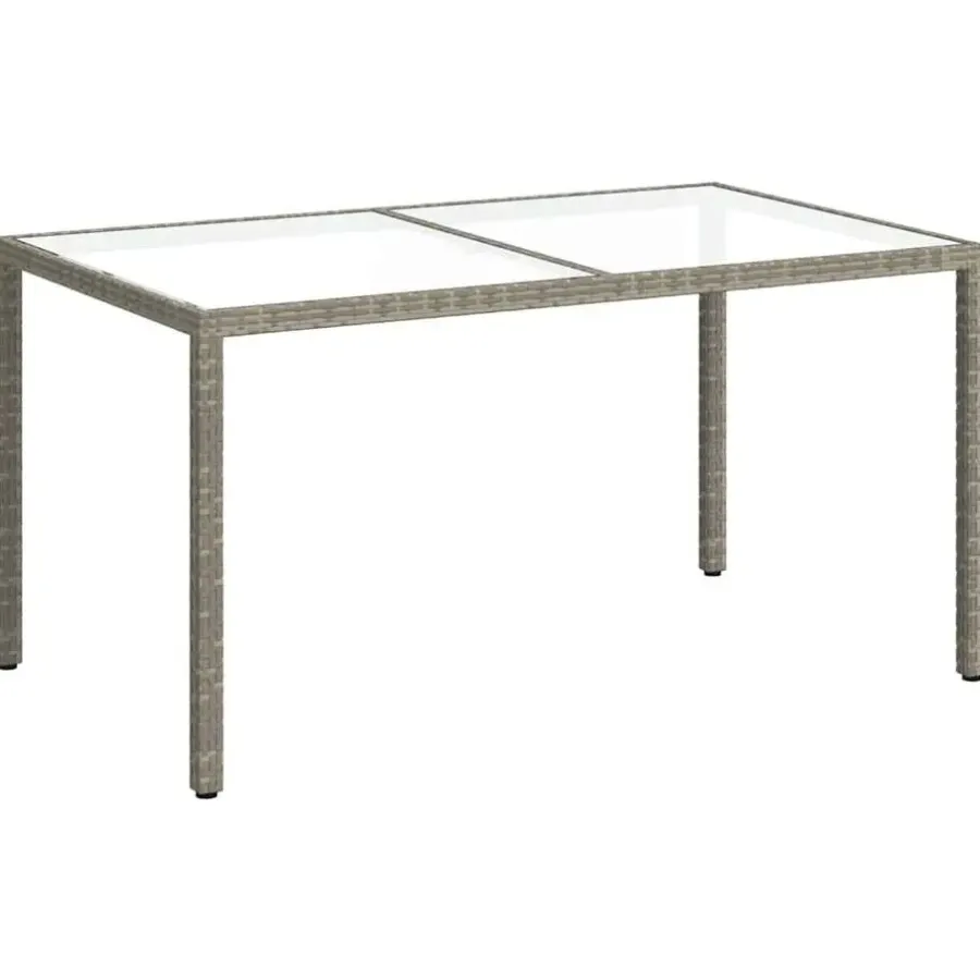 Tuintafels-vidaXL - Tuintafel - Grijs - Gehard glas en poly rattan - 150 x 90 x 75 cm