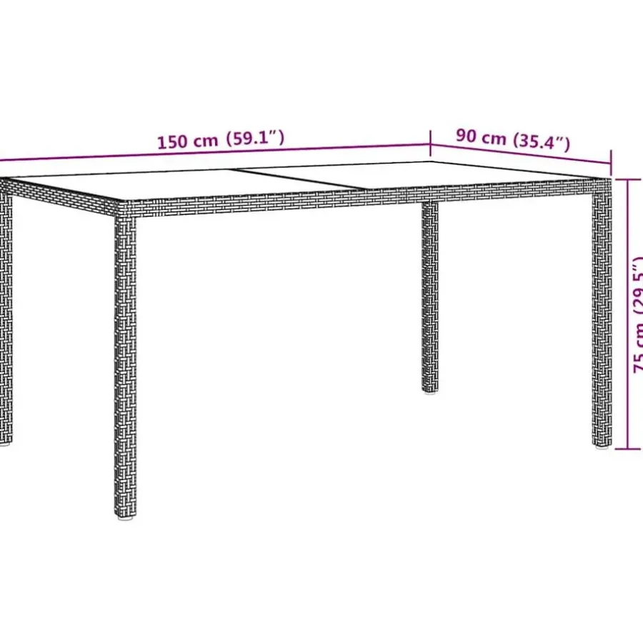 Tuintafels-vidaXL - Tuintafel - Grijs - Gehard glas en poly rattan - 150 x 90 x 75 cm