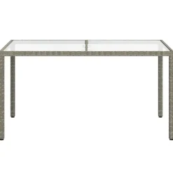 Tuintafels-vidaXL - Tuintafel - Grijs - Gehard glas en poly rattan - 150 x 90 x 75 cm